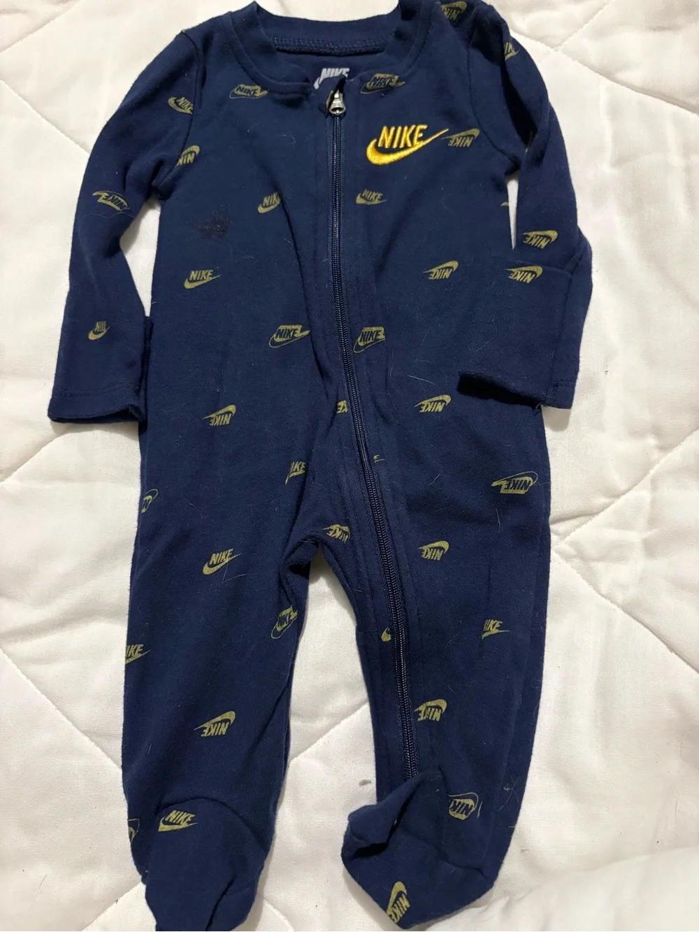 Nike Navy and Yellow Baby One-Piece Zipper Footed Sleeper